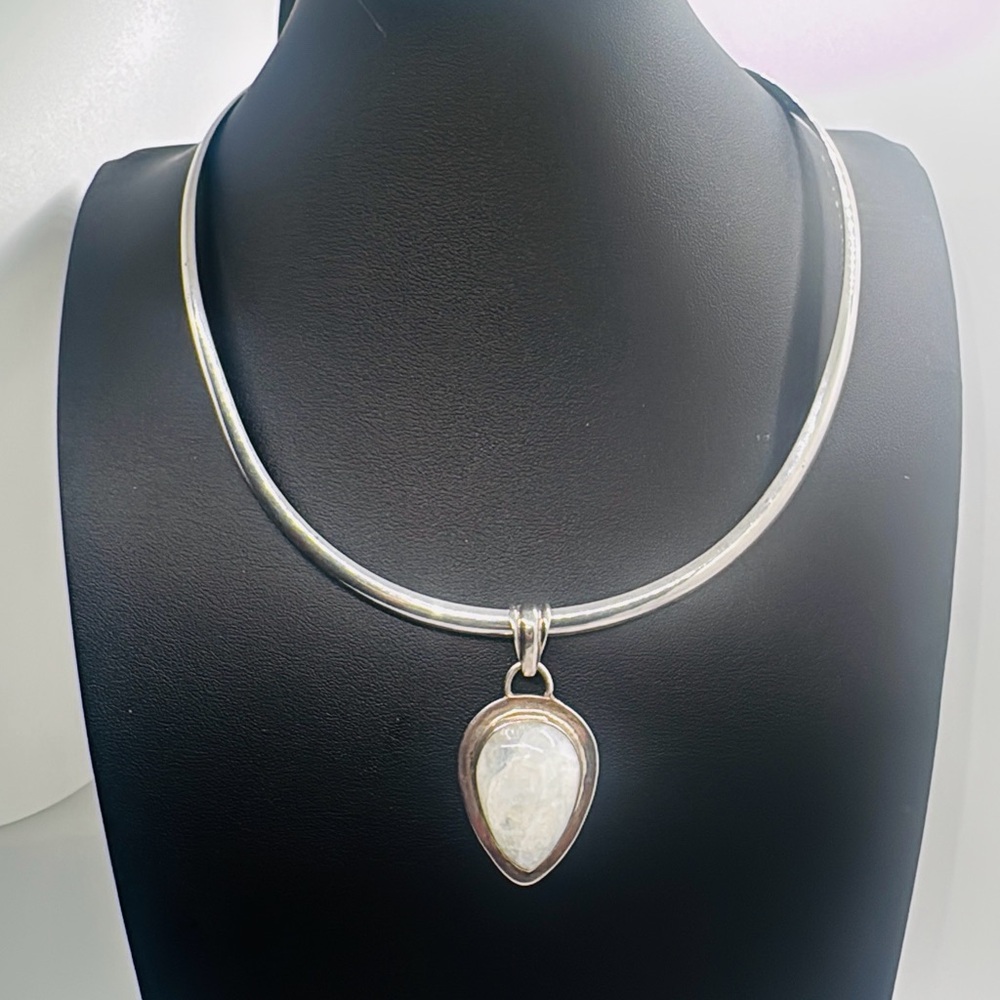 Sterling Silver Torque with Sterling Silver Moonstone Pendant
